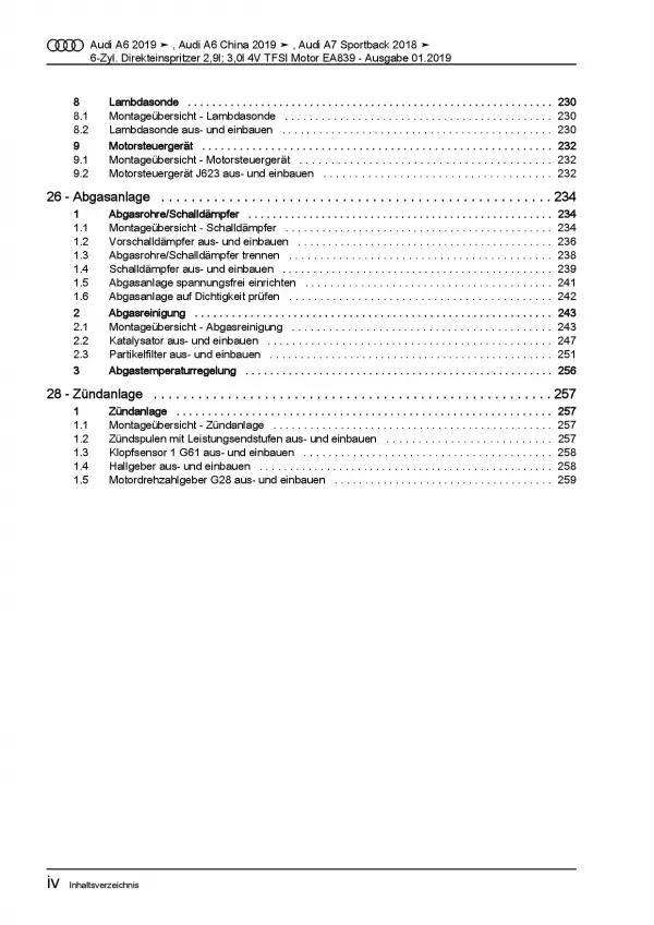 Audi A7 Typ 4K ab 2018 6-Zyl. 2,9l 3,0l Benzinmotor Reparaturanleitung PDF