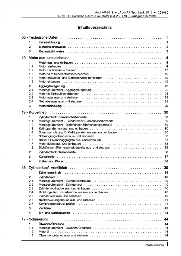 Audi A7 Typ 4K ab 2018 4-Zyl. 2,0l Dieselmotor TDI Reparaturanleitung PDF