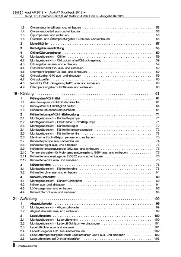 Audi A7 Typ 4K ab 2018 6-Zyl. 3,0l Dieselmotor TDI 249 PS Reparaturanleitung PDF