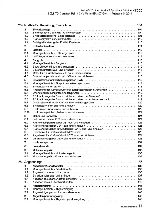 Audi A7 Typ 4K ab 2018 6-Zyl. 3,0l Dieselmotor TDI 249 PS Reparaturanleitung PDF