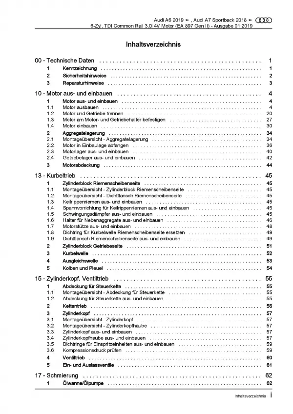 Audi A7 Typ 4K ab 2018 6-Zyl. 3,0l Dieselmotor TDI Reparaturanleitung PDF