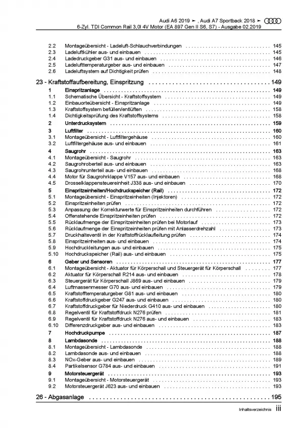 Audi A7 Typ 4K ab 2018 6-Zyl. 3,0l Dieselmotor TDI DEWA Reparaturanleitung PDF