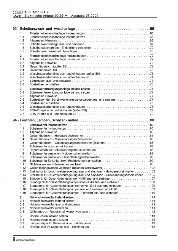 Audi A8 Typ 4D 1999-2002 Elektrische Anlage Elektrik Systeme Reparaturanleitung