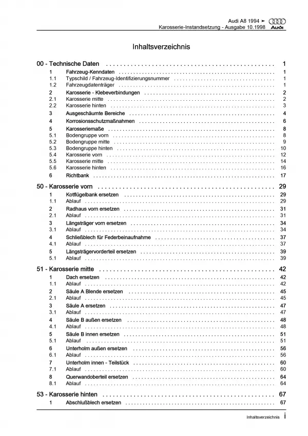 Audi A8 Typ 4D 1994-2002 Karosserie Unfall Instandsetzung Reparaturanleitung PDF