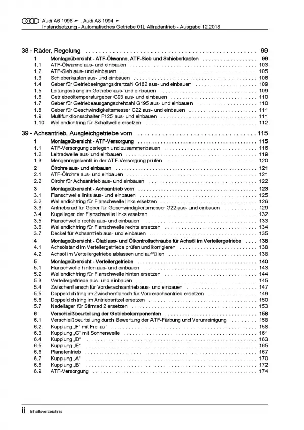 Audi A8 4D 1994-2002 Instandsetzung 01L Automatikgetriebe Reparaturanleitung PDF