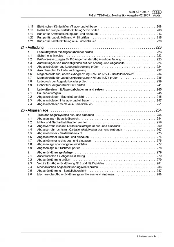 Audi A8 Typ 4D (94-02) 8-Zyl. 1,4l Dieselmotor TDI 100 PS Reparaturanleitung PDF