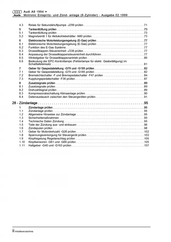 Audi A8 4D (94-02) 6-Zyl. Motronic Einspritz- Zündanlage Reparaturanleitung PDF