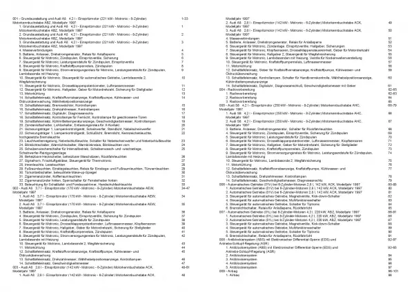 Audi A8 Typ 4D 1996-1999 Schaltplan Stromlaufplan Verkabelung Elektrik Pläne PDF