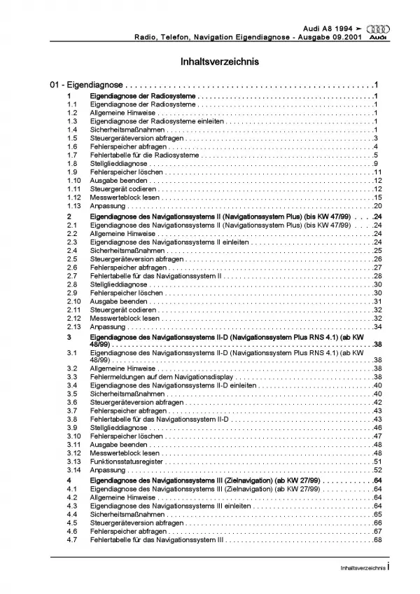 Audi A8 Typ 4D 1994-2002 Eigendiagnose Kommunikation Reparaturanleitung