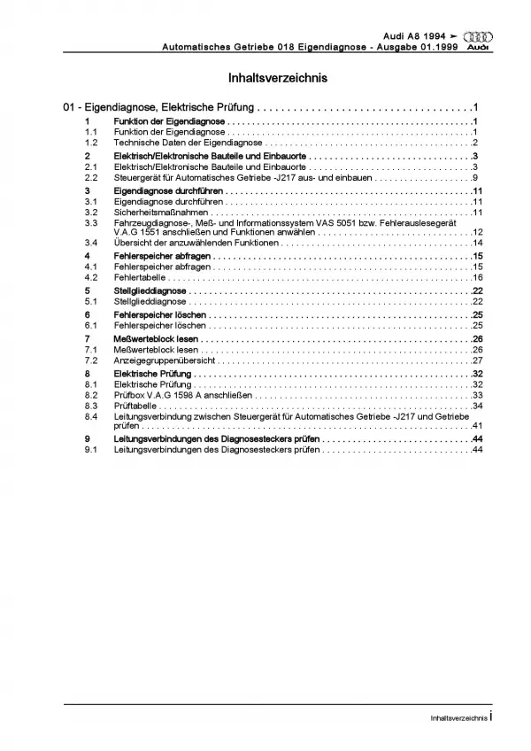 Audi A8 4D 1994-2002 Eigendiagnose Automatikgetriebe 018 Reparaturanleitung PDF