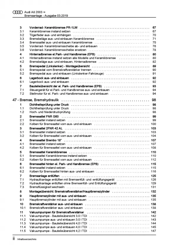 Audi A8 Typ 4E 2002-2010 Bremsanlagen Bremsen System Reparaturanleitung PDF