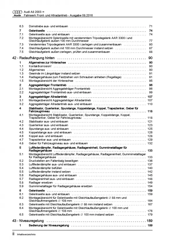 Audi A8 Typ 4E 2002-2010 Fahrwerk Achsen Lenkung FWD 4WD Reparaturanleitung