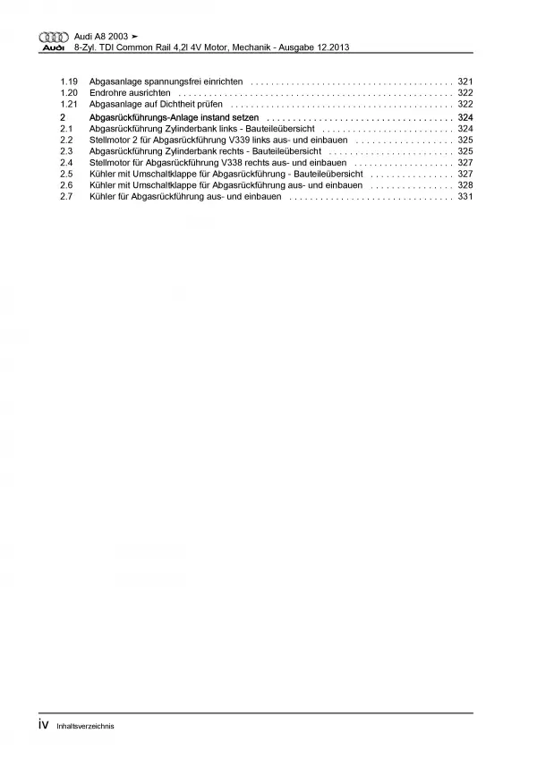 Audi A8 4E 2002-2010 4,2l Dieselmotor Mechanik 320-326 PS Reparaturanleitung PDF