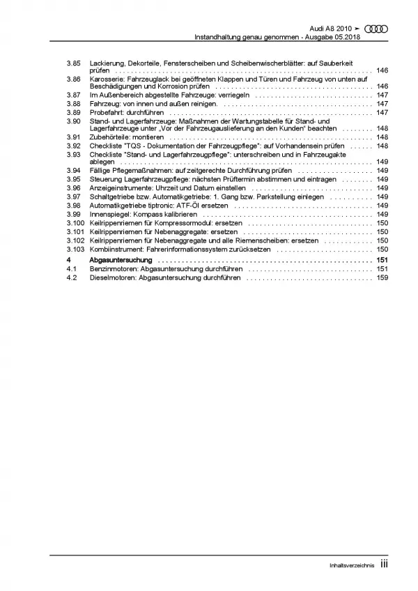 Audi A8 4H 2010-2017 Instandhaltung Inspektion Wartung Reparaturanleitung PDF