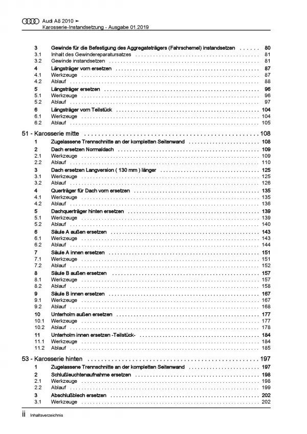 Audi A8 Typ 4H 2010-2017 Karosserie Unfall Instandsetzung Reparaturanleitung PDF