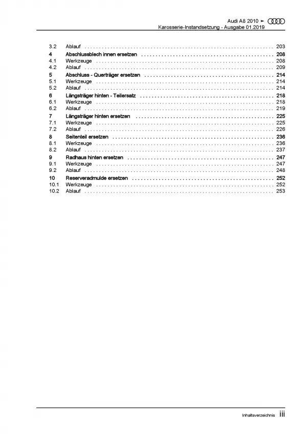 Audi A8 Typ 4H 2010-2017 Karosserie Unfall Instandsetzung Reparaturanleitung PDF