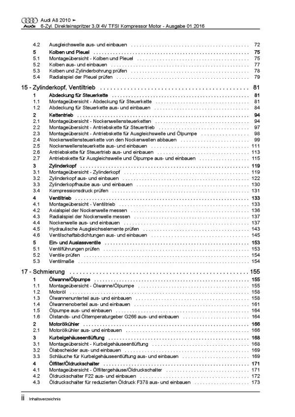 Audi A8 4H 2010-2017 6-Zyl. 3,0l Benzinmotor 290-333 PS Reparaturanleitung PDF