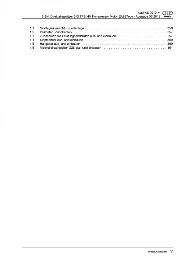 Audi A8 4H 2010-2017 6-Zyl. 3,0l 290-333 PS Benzinmotor Reparaturanleitung PDF