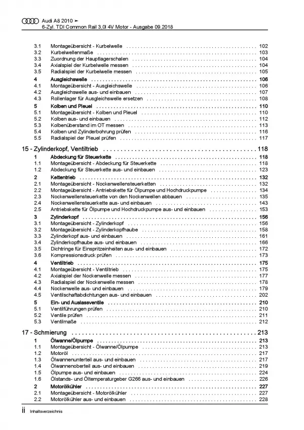 Audi A8 4H 2010-2017 6-Zyl. 3,0l Dieselmotor 204-258 PS Reparaturanleitung PDF