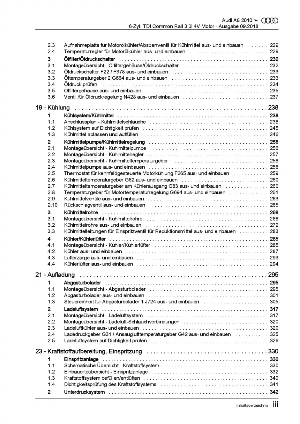 Audi A8 4H 2010-2017 6-Zyl. 3,0l Dieselmotor 204-258 PS Reparaturanleitung PDF