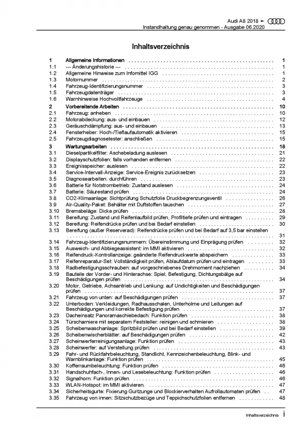 Audi A8 Typ 4N ab 2017 Instandhaltung Inspektion Wartung Reparaturanleitung PDF