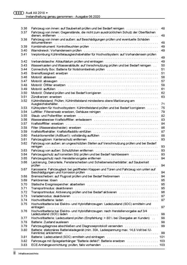 Audi A8 Typ 4N ab 2017 Instandhaltung Inspektion Wartung Reparaturanleitung