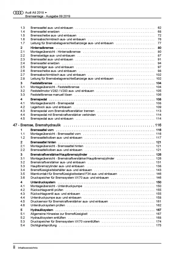 Audi A8 Typ 4N ab 2017 Bremsanlagen Bremsen System Reparaturanleitung PDF