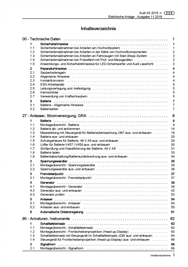 Audi A8 4N ab 2017 Elektrische Anlage Elektrik Systeme Reparaturanleitung PDF