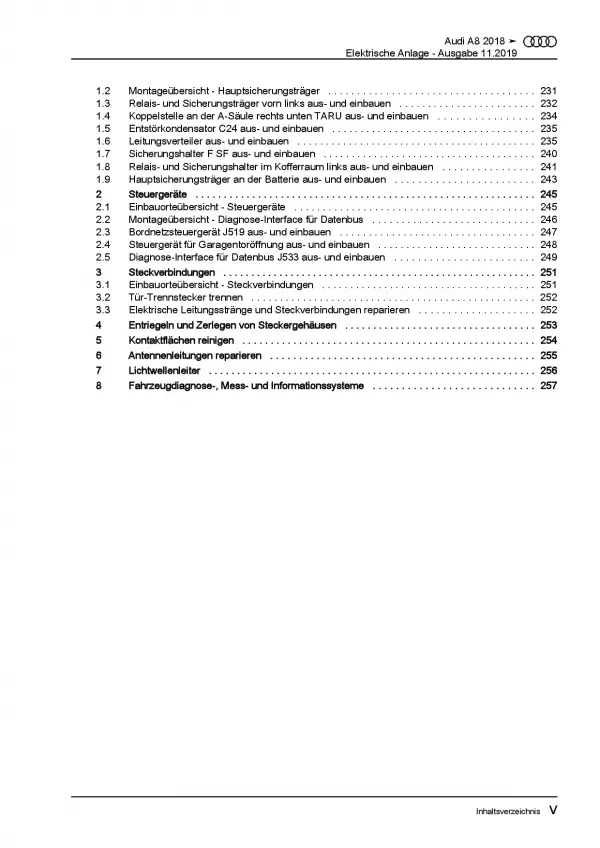 Audi A8 Typ 4N ab 2017 Elektrische Anlage Elektrik Systeme Reparaturanleitung