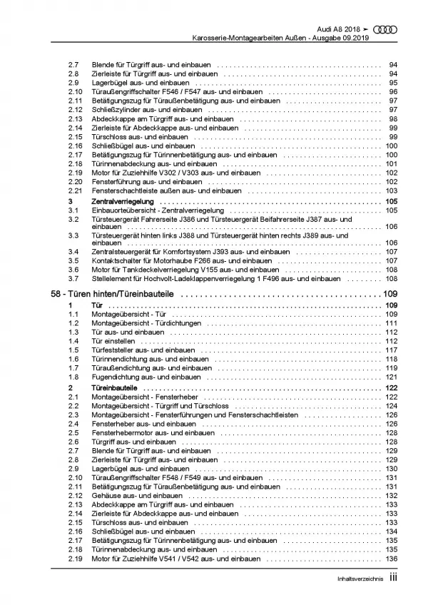 Audi A8 Typ 4N ab 2017 Karosserie Montagearbeiten Innen Reparaturanleitung PDF