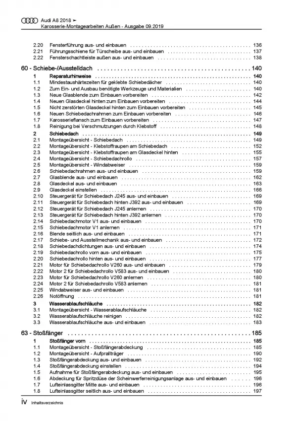 Audi A8 Typ 4N ab 2017 Karosserie Montagearbeiten Innen Reparaturanleitung PDF