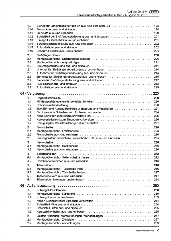 Audi A8 Typ 4N ab 2017 Karosserie Montagearbeiten Innen Reparaturanleitung PDF