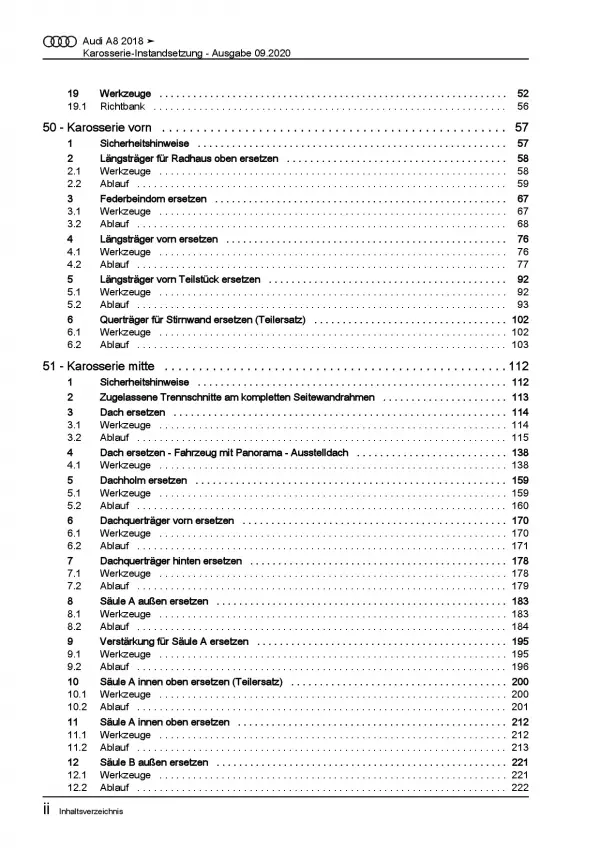 Audi A8 Typ 4N ab 2017 Karosserie Unfall Instandsetzung Reparaturanleitung PDF