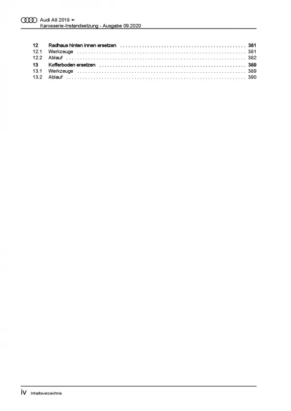 Audi A8 Typ 4N ab 2017 Karosserie Unfall Instandsetzung Reparaturanleitung PDF