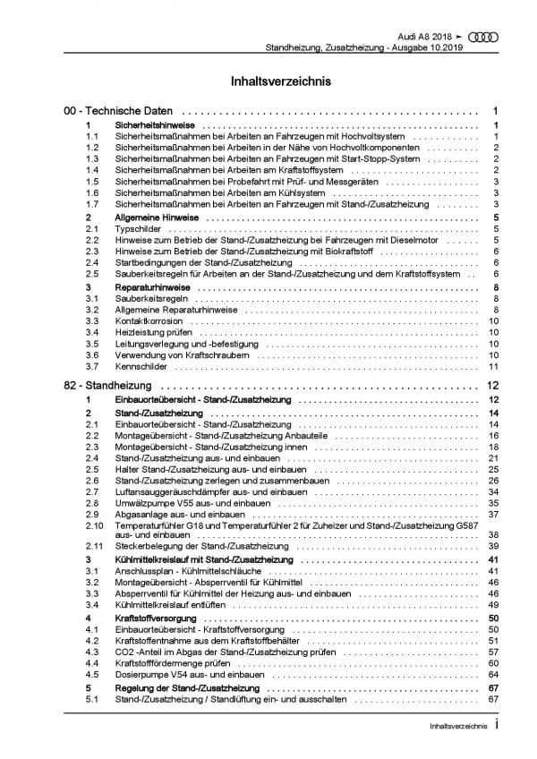 Audi A8 Typ 4N ab 2017 Standheizung Zusatzheizung Reparaturanleitung PDF