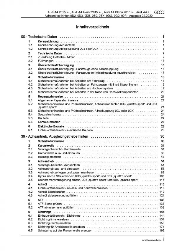 Audi A8 Typ 4N ab 2017 Kardanwelle Achsantrieb hinten Reparaturanleitung PDF