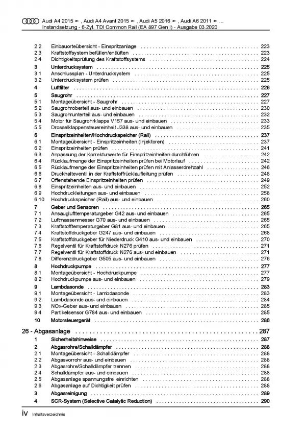 Audi A8 4N ab 2017 Instandsetzung 6-Zyl. Dieselmotor TDI Reparaturanleitung PDF