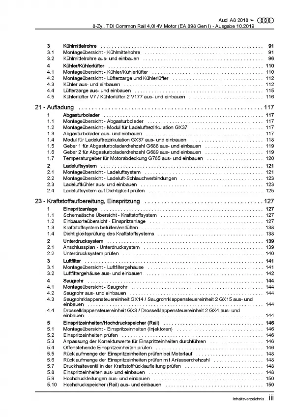 Audi A8 Typ 4N ab 2017 8-Zyl. Dieselmotor 4,0l TDI Reparaturanleitung