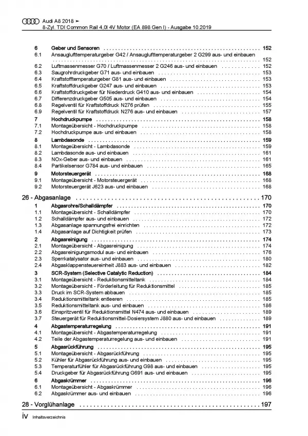 Audi A8 Typ 4N ab 2017 8-Zyl. Dieselmotor 4,0l TDI Reparaturanleitung PDF