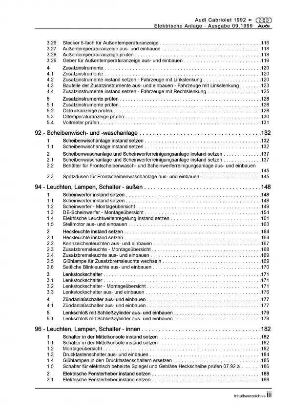 Audi Cabriolet 1991-2000 Elektrische Anlage Elektrik Systeme Reparaturanleitung