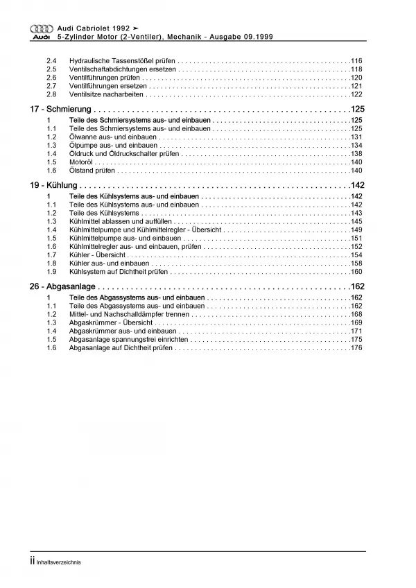 Audi Cabriolet 1991-2000 2,3l Benzinmotor 133 PS Mechanik Reparaturanleitung
