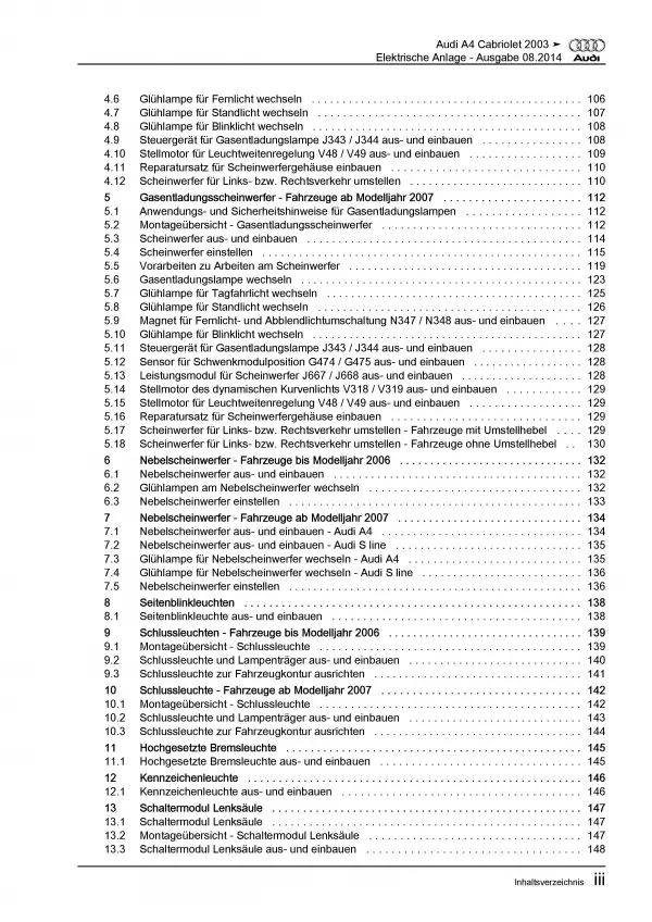 Audi A4 Cabriolet 2002-2009 Elektrische Anlage Systeme Reparaturanleitung PDF