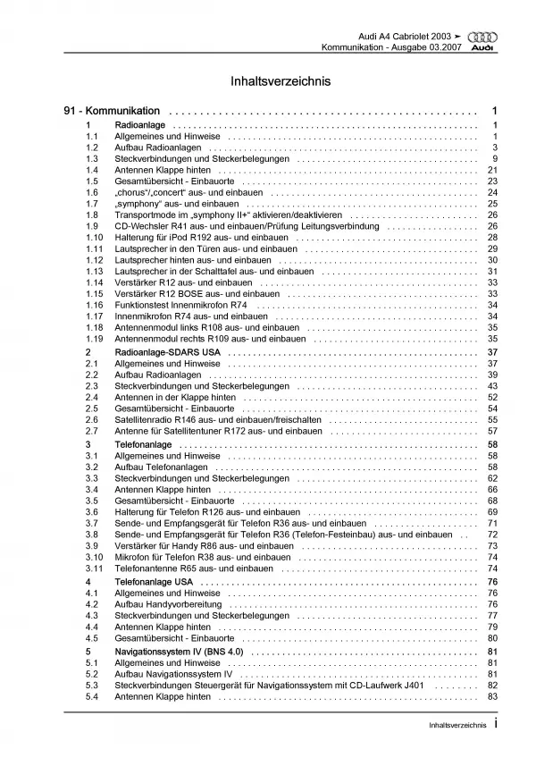 Audi A4 Cabrio 2002-2009 Radio Navigation Kommunikation Reparaturanleitung PDF