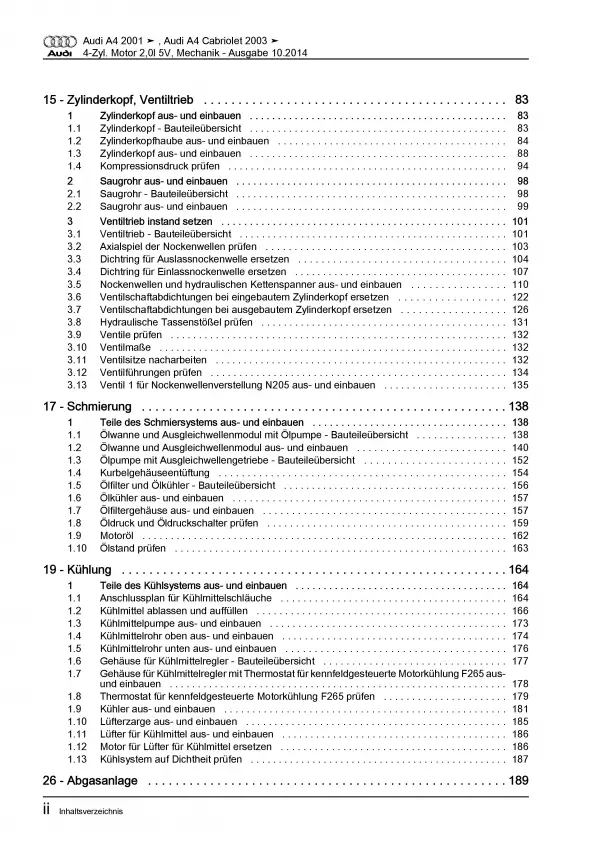 Audi A4 Cabrio (02-09) 4-Zyl. Benzinmotor 131 PS Mechanik Reparaturanleitung PDF