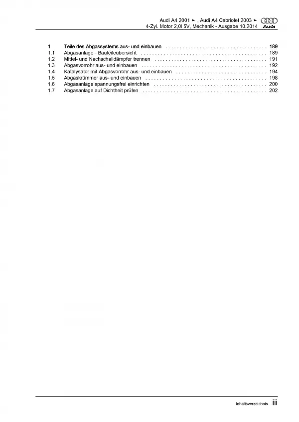 Audi A4 Cabrio (02-09) 4-Zyl. Benzinmotor 131 PS Mechanik Reparaturanleitung PDF