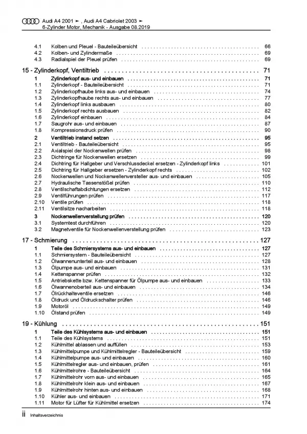 Audi A4 Cabriolet (02-09) Benzinmotor 163-170 PS Mechanik Reparaturanleitung PDF