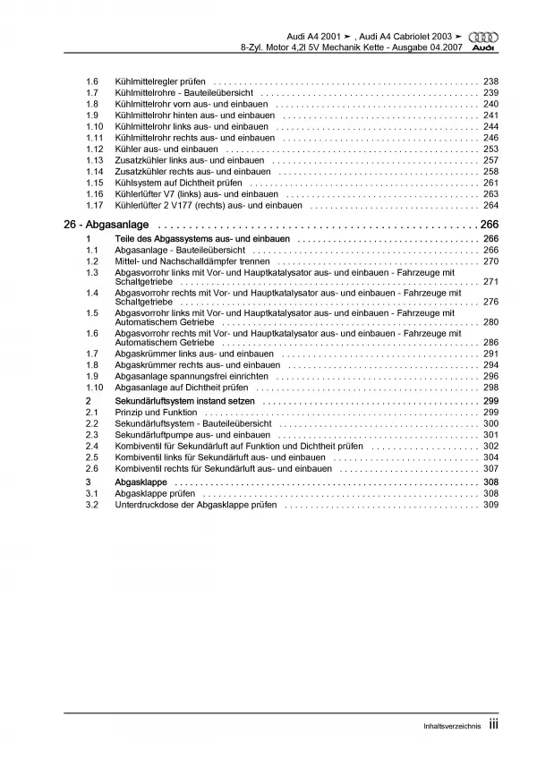 Audi A4 Cabrio (02-09) 8-Zyl. Benzinmotor 344 PS Mechanik Reparaturanleitung PDF