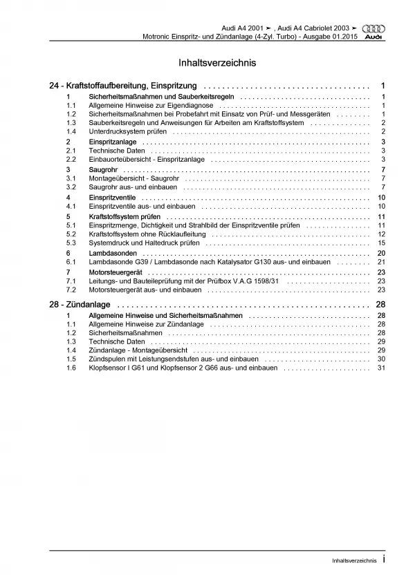 Audi A4 Cabrio 2002-2009 Motronic Einspritz- Zündanlage Reparaturanleitung PDF