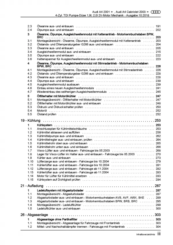 Audi A4 Cabriolet (02-09) 4-Zyl. Dieselmotor Mechanik Reparaturanleitung PDF