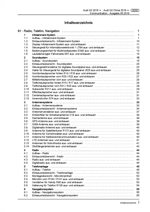 Audi Q2 Typ GA ab 2016 Radio Navigation Kommunikation Reparaturanleitung PDF